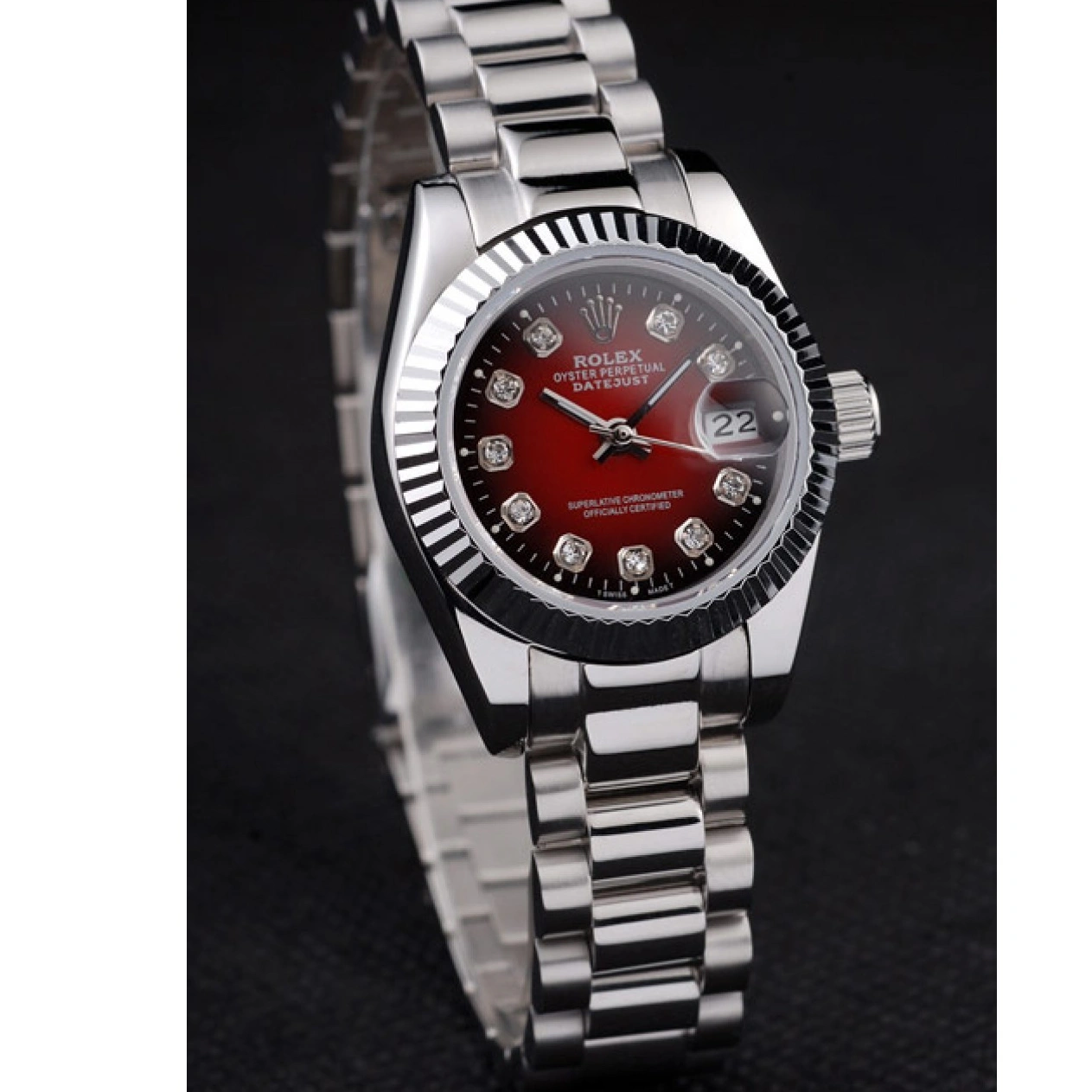 MiroTime 1015 Rolex Datejust Polished Stainless Steel Two Tone Red Dial